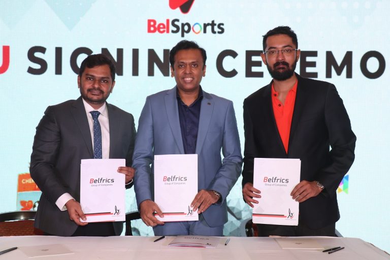 L-R - Mr. Gowrish Subramanian – CEO, KPR Info Solution, Mr.Praveen Kumar Founder & CEO Belfrics Group & Mr. Rohit Ramesh – Chennai City Football Club – Photo 4